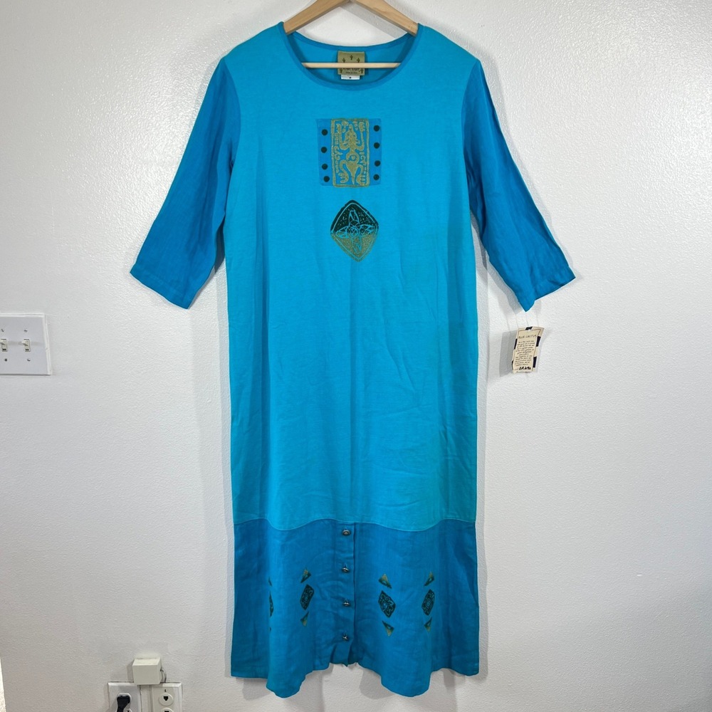 NWT Deadstock Vintage 90s Blue Cactus Garment Dyed Midi Dress L Boho Lagenlook